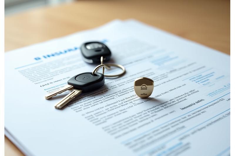 Detailní pohled na dokumenty k pojištění automobilu a klíče, symbolizující bezpečí a ochranu.