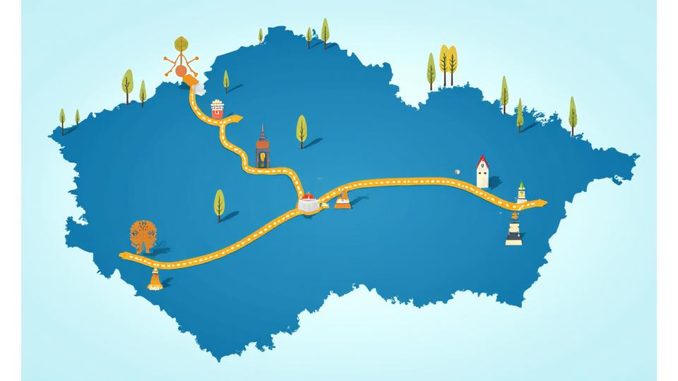 Mapa České republiky s vyznačenými roadtrip trasami