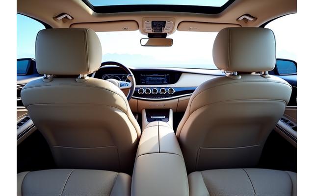 Interiér luxusního Mercedes-Benz S-Class s prémiovým koženým čalouněním a moderními technologiemi.